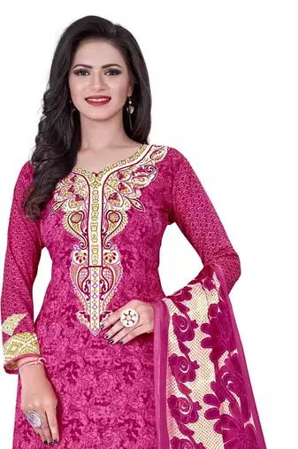 Magenta crepe printed unstitched dress material