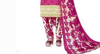 Magenta crepe printed unstitched dress material 3