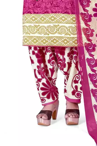 Magenta crepe printed unstitched dress material
