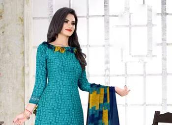Tarquoise crepe printed unstitched dress material 2