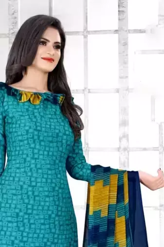 Tarquoise crepe printed unstitched dress material