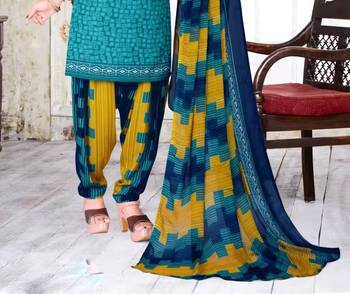 Tarquoise crepe printed unstitched dress material 3