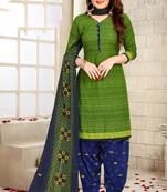 Parrot green crepe printed unstitched dress material