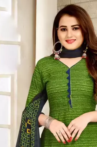 Parrot green crepe printed unstitched dress material
