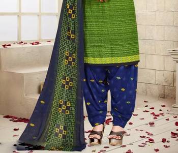 Parrot green crepe printed unstitched dress material 3