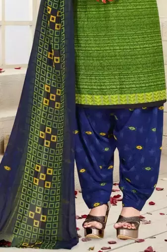 Parrot green crepe printed unstitched dress material