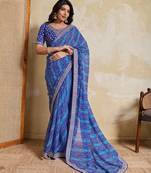 Blue Striped Designer Saree for Women