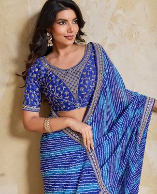Blue Striped Designer Saree for Women 2