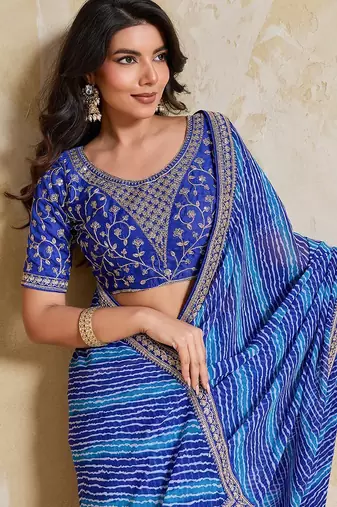 Blue Striped Designer Saree for Women