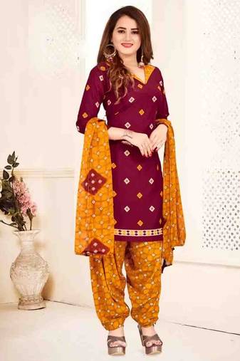 Maroon crepe printed unstitched dress material