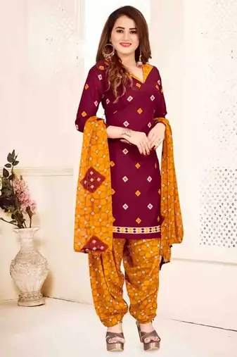 Maroon crepe printed unstitched dress material