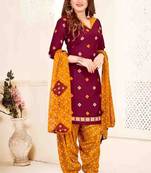 Maroon crepe printed unstitched dress material