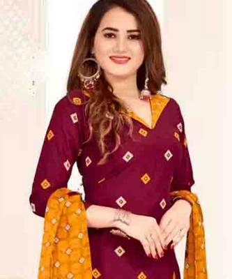 Maroon crepe printed unstitched dress material 2