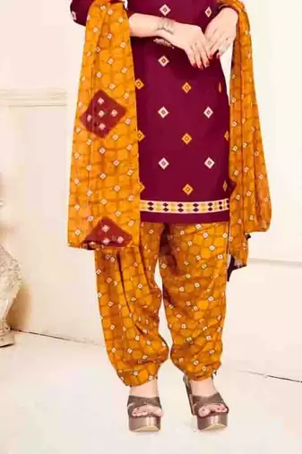 Maroon crepe printed unstitched dress material