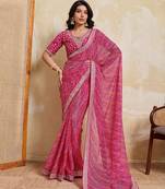 Pink Striped Designer Saree for Women