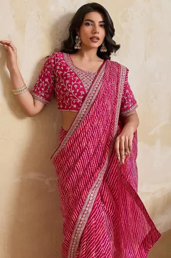 Pink Striped Designer Saree for Women