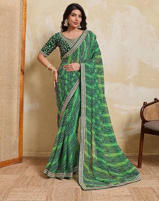 Green Striped Designer Saree for Women 1