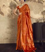 orange weaving silk blend saree