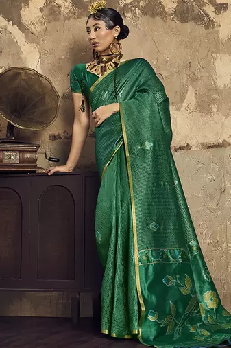 dark green weaving silk blend saree