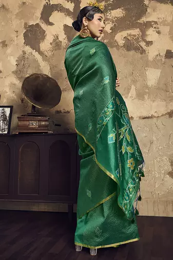 dark green weaving silk blend saree