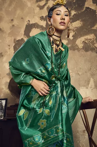 dark green weaving silk blend saree