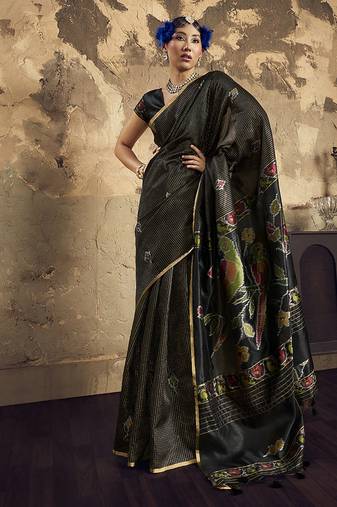 black weaving silk blend saree
