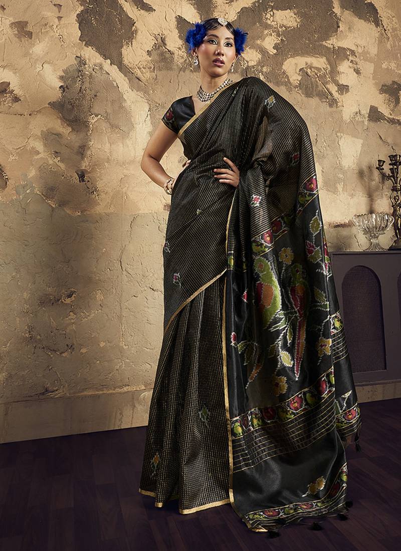 black weaving silk blend saree