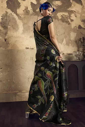 black weaving silk blend saree