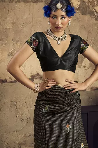 black weaving silk blend saree