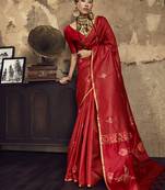 red weaving silk blend saree