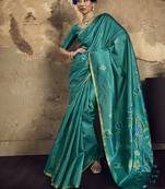 turquiose blue weaving silk blend saree