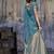 teal blue satin weaving silk blend saree