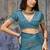 teal blue satin weaving silk blend saree