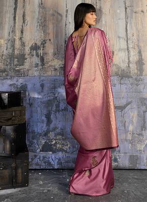 pink satin weaving silk blend saree 2