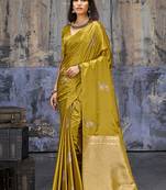mustard satin weaving silk blend saree