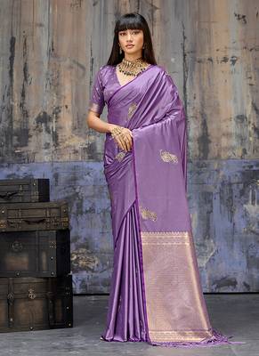 lavender satin weaving silk blend saree 1
