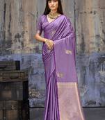 lavender satin weaving silk blend saree