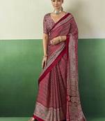 maroon faux satin printed saree