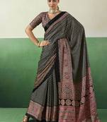 black faux satin printed saree