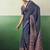 navy blue faux satin printed saree