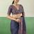 navy blue faux satin printed saree