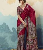 red faux satin printed saree
