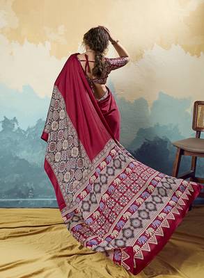 red faux satin printed saree 2
