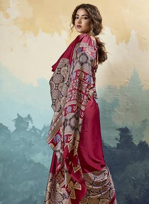 red faux satin printed saree 3