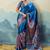 royal blue faux satin printed saree