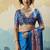 royal blue faux satin printed saree