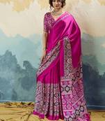 hot pink faux satin printed saree