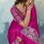 hot pink faux satin printed saree
