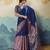navy blue faux satin printed saree