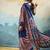 navy blue faux satin printed saree